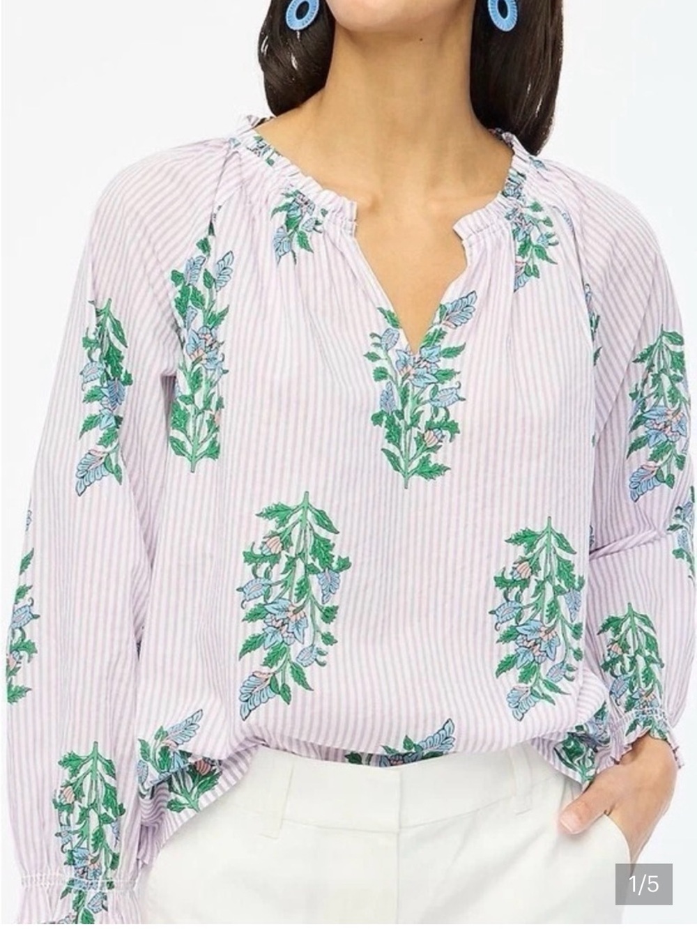J. Crew lavender stripe floral peasant blouse size medium